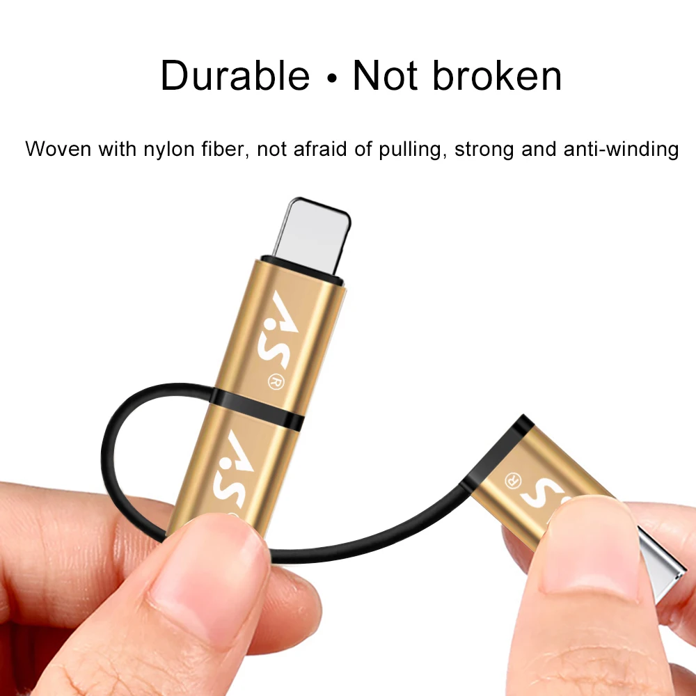 A.S оригинальный 3 в 1 USB кабель для iPhone 8X7 6 6S Plus 5 5S Samsung Xiaomi OnePlus Huawei Micro Type C кабели