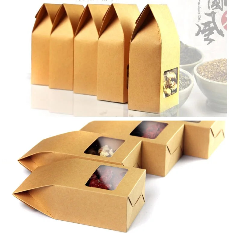 

50pcs Kraft Paper Bag with window Best Gift Bag Candy Food Gift Bags with window for Christmas Wedding Party Favors 8*5*15.5cm