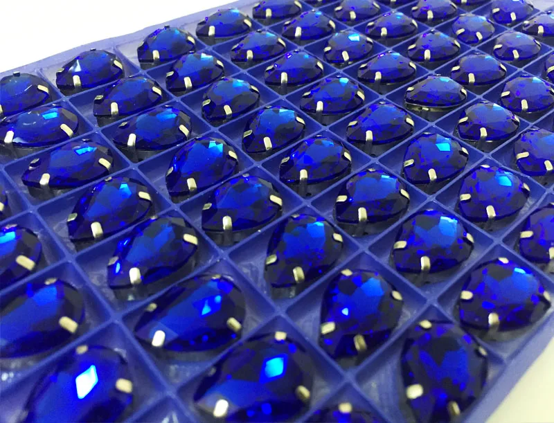 Бесплатная доставка! Стеклянные стразы royalblue в виде капли воды с серебряным