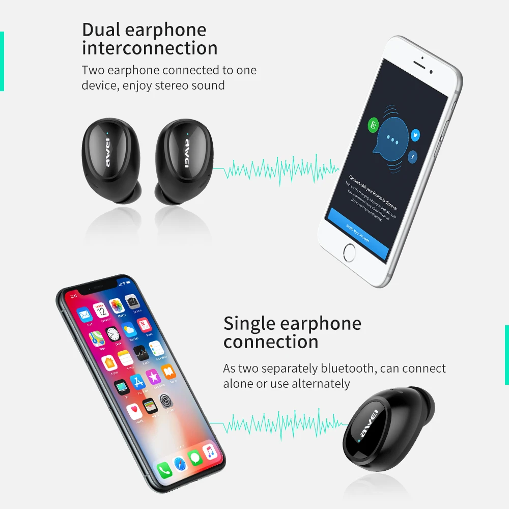AWEI T5 TWS 5 0 Bluetooth наушники стерео настоящие беспроводные гарнитура для iPhone Samsung с
