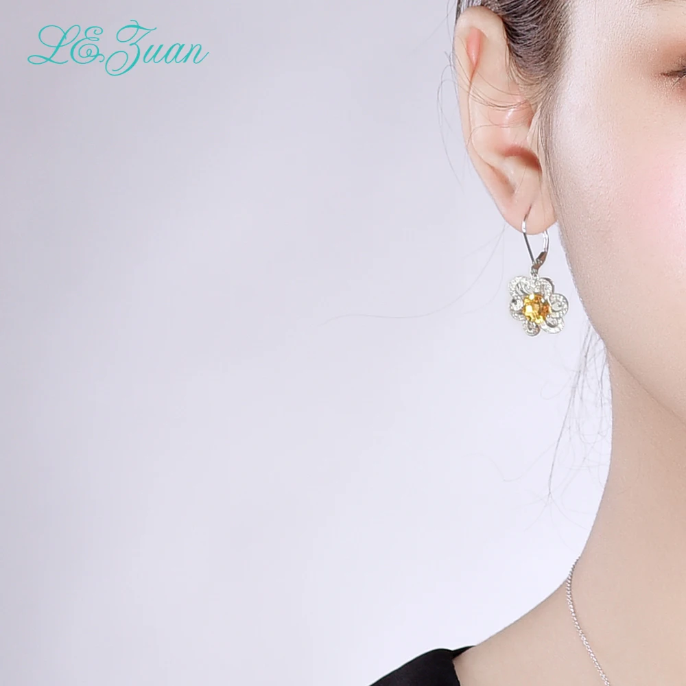 L& zuan 925 серебро 3.94ct натуральные цитриновые серьги для женщин цветок свадьба изысканные серьги-капли Белый CZ подарок на день Святого Валентина
