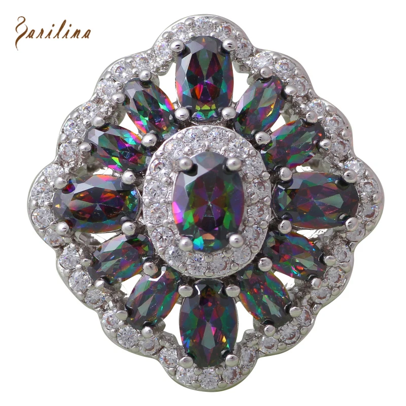 Модные кольца из стерлингового серебра 925 пробы с радужным мистическим