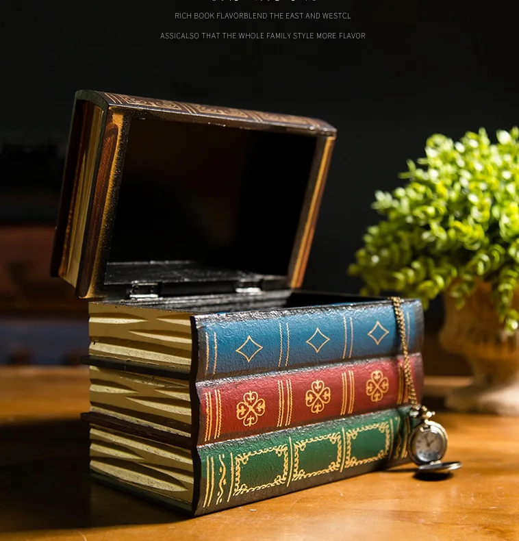 Декоративная винтажная фальшивая книга ретро-органайзер, коробки, секретная коробка для хранения, деревянный косметический чехол для украшений, для дома, офиса, книг, полка, Декор