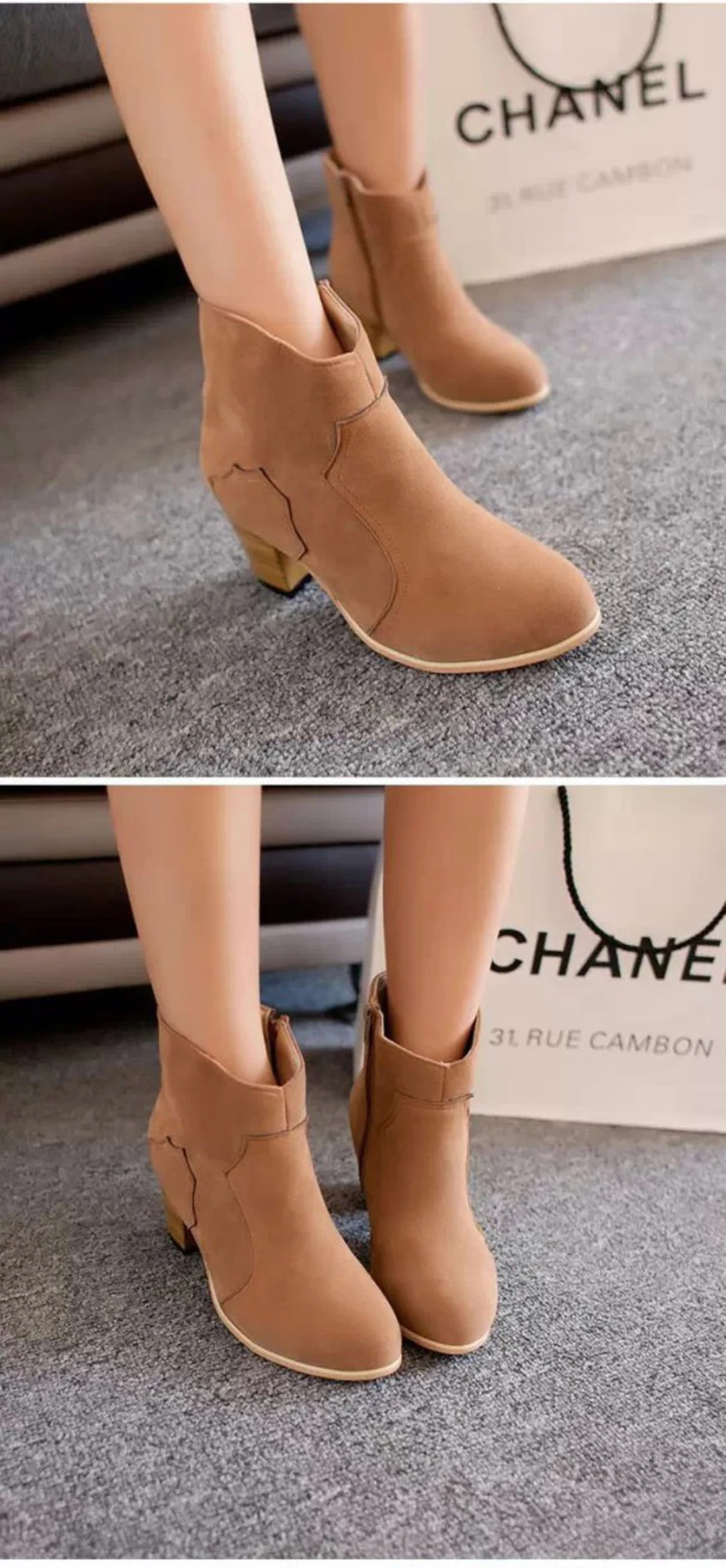Plardin Woman Fashion Concise Winter Martin Mid-calf Snow Boots Women Shoes Square Heel Square Toe Zipper Women's Snow Boots