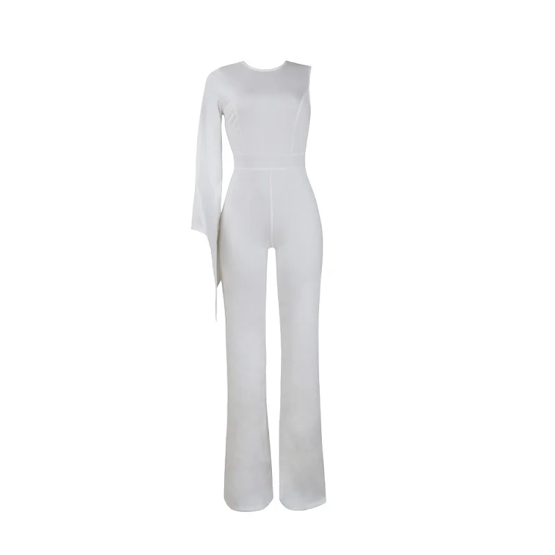 Binbye Fans One-Shoulder Sexy Jumpsuit Flare Sleeve Back Zipper Wide Leg Overalls Full Bodysuit Elegant Party Jumpsuits CH340 | Женская