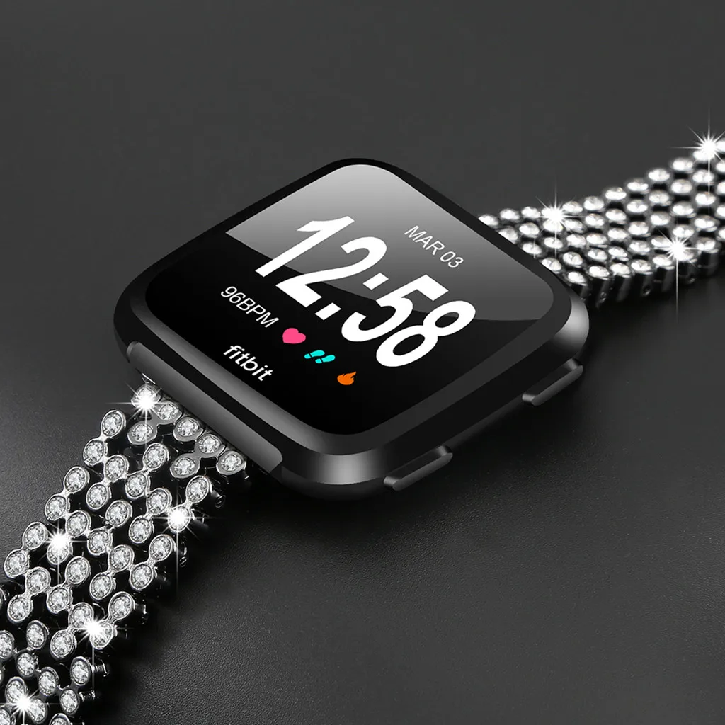 Fashion Luxury Women Watch Bands For Fitbit Versa Lite Stainless Steel Diamond Wristband Replacement Strap Diamonds Hook Buckle | Наручные