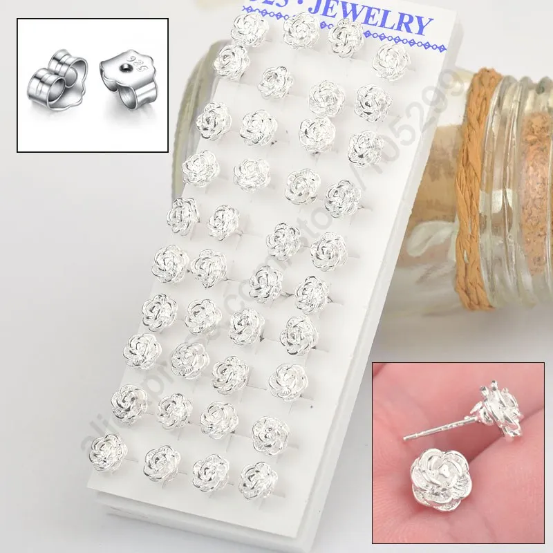 

80PCS Nice Woman Stud Earrings Pure 925 Sterling Silver Exquisite Flower high quality fashion classic jewelry