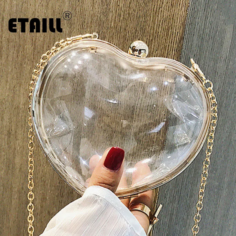 ETAILL 2018 ПВХ прозрачные вечерние сумки для женщин в форме сердца на цепочке через