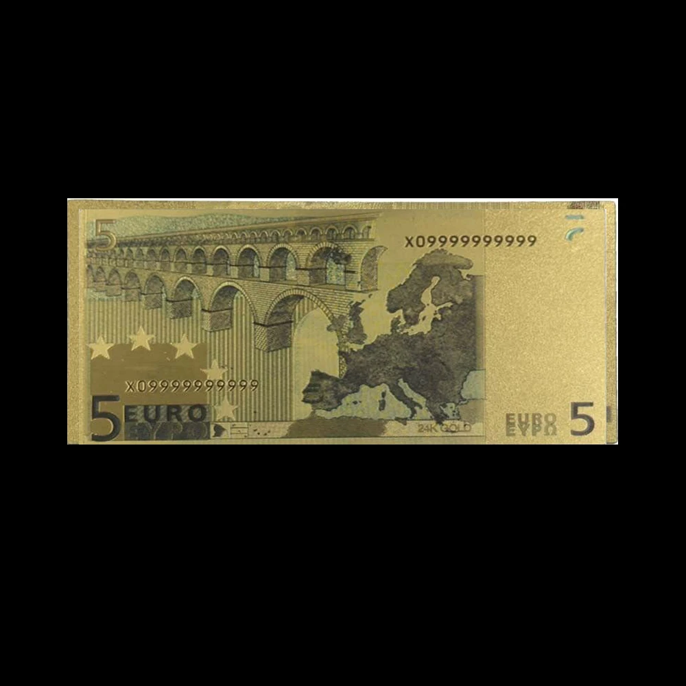 10 шт 5 EUR золотых банкнот в центре сообщений течение 24K Gold поддельные Бумага деньги