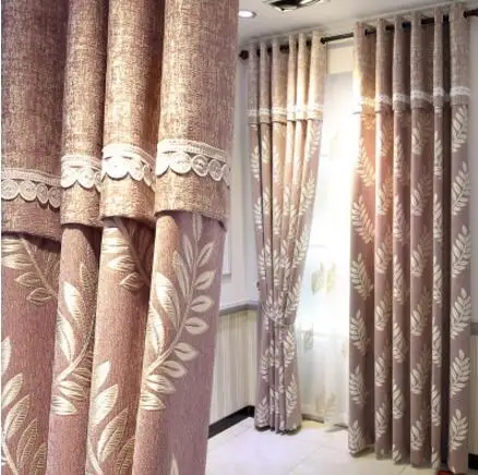 Cloth curtain Pink Европейские двухслойные жаккардовые шторы из синели с вышивкой, занавески для спальни, готовые оконные шторы, занавески для гостиной - Color: Cloth curtain Pink