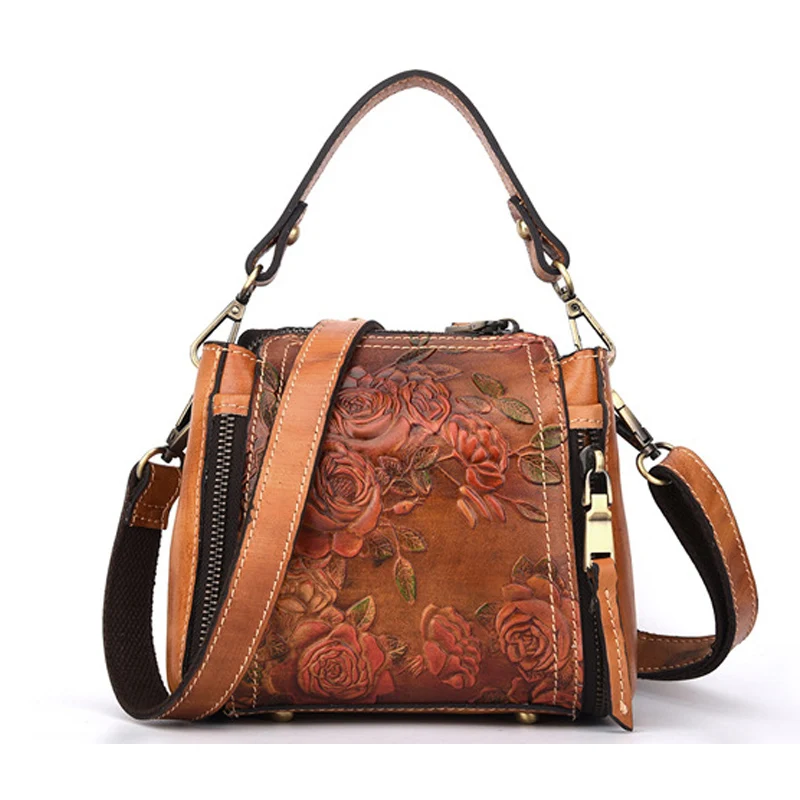Винтаж модные из натуральной кожи Для женщин сумки кожа коровы Crossbody ручной embosed