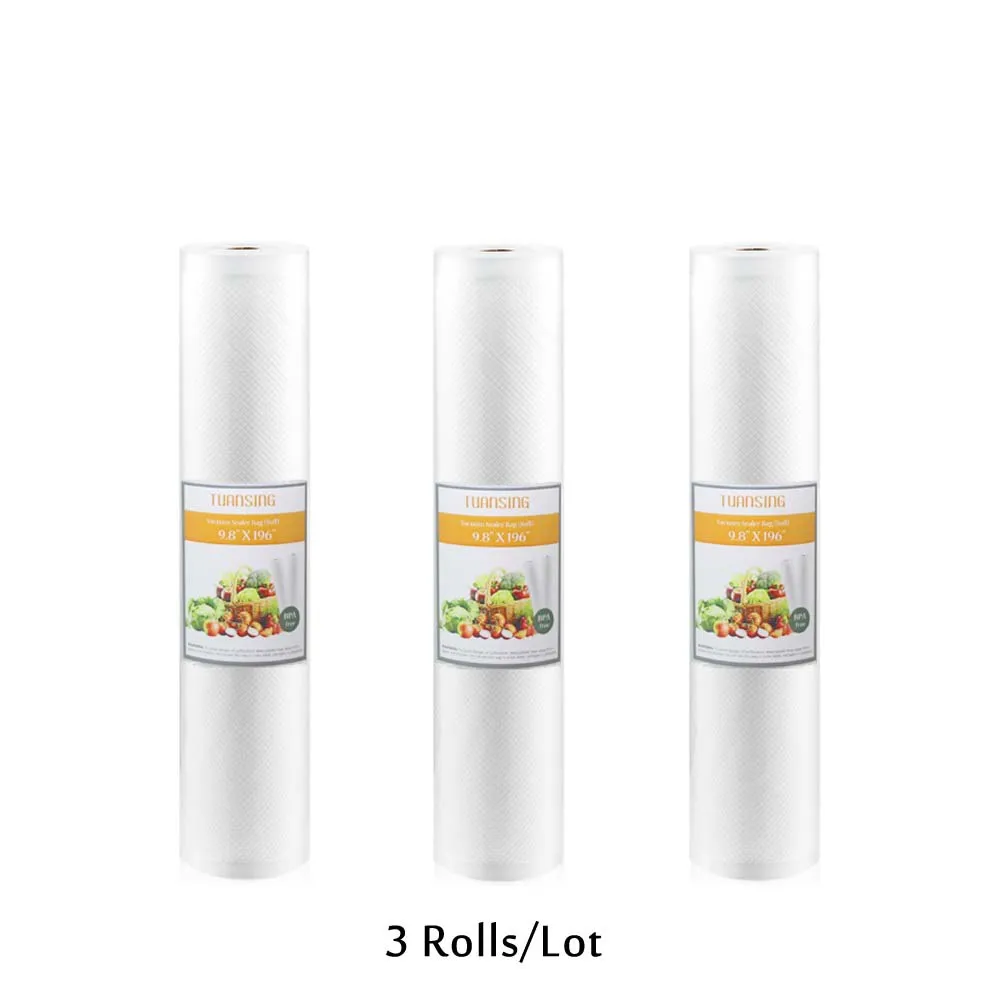 25cmX500cm 3rolls TUANSING 3 рулонов/лот Кухня вакуумные упаковочные пакеты для вакуумного упаковщика Еда свежие вакуумные пакеты для хранения из полиамида 12/15/20/25/28 см* 500 см - Цвет: 25cmX500cm 3rolls