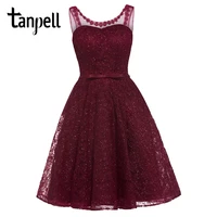 tanpell lace homecoming dress dark navy appliques sleeveless mini a line gown cheap women v neck short formal homecoming dresses