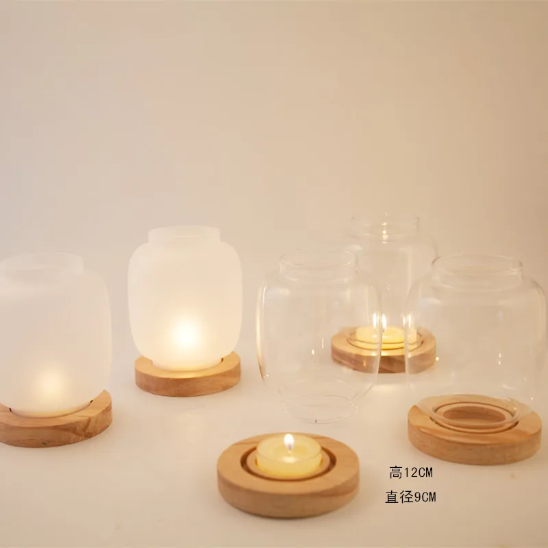 Стекло подсвечник с деревянная подкладка крышка подставка простой домашний