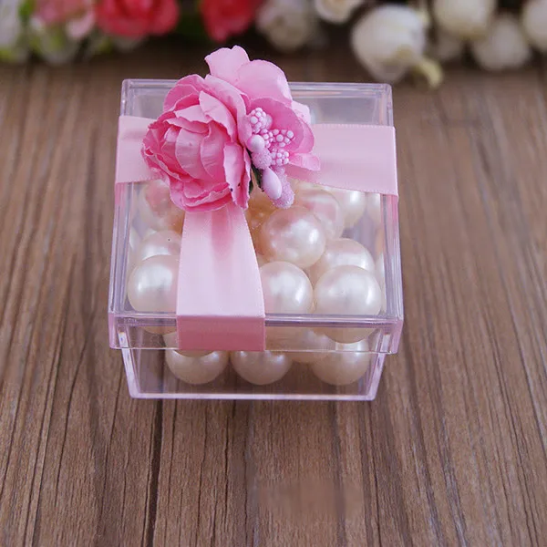 rose pink Креативные квадратные пластиковые коробки с цветами, 6,5 см* 6,5 см* 4,6 см, BY5201 - Цвет: rose pink