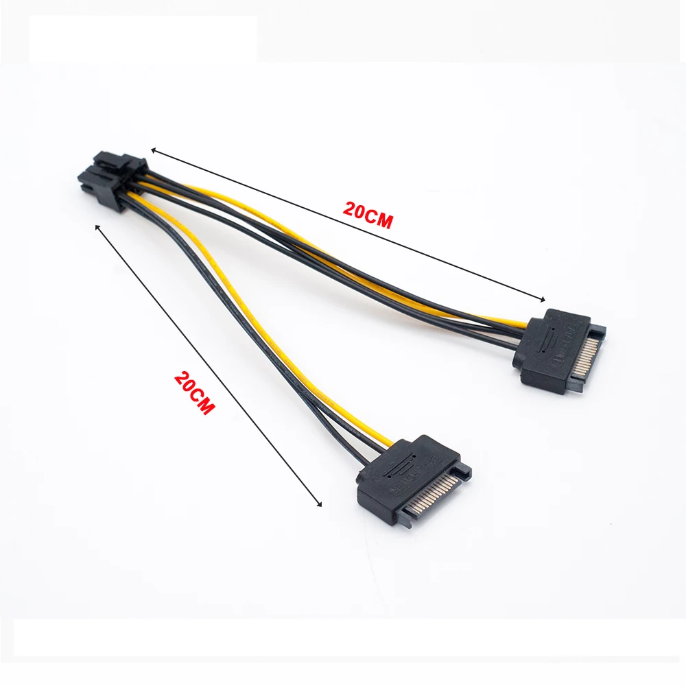 Кабель питания RGeek с двойным 15-контактным разъемом SATA папа на 8 контактов (6 + 2) PCI-E