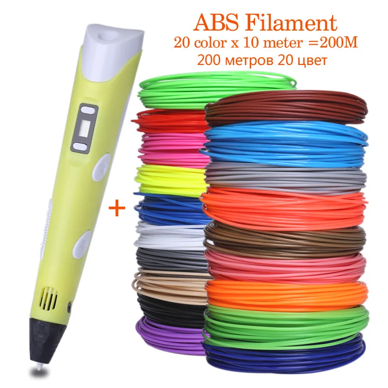 Pen With 200M ABS 3d Рисунок пером печать волшебная ручка 100/200 м abs 1,75 мм нити smart 3 d принтер ручки для детей подарок на день рождения в стиле «граффити» - Цвет: Pen With 200M ABS