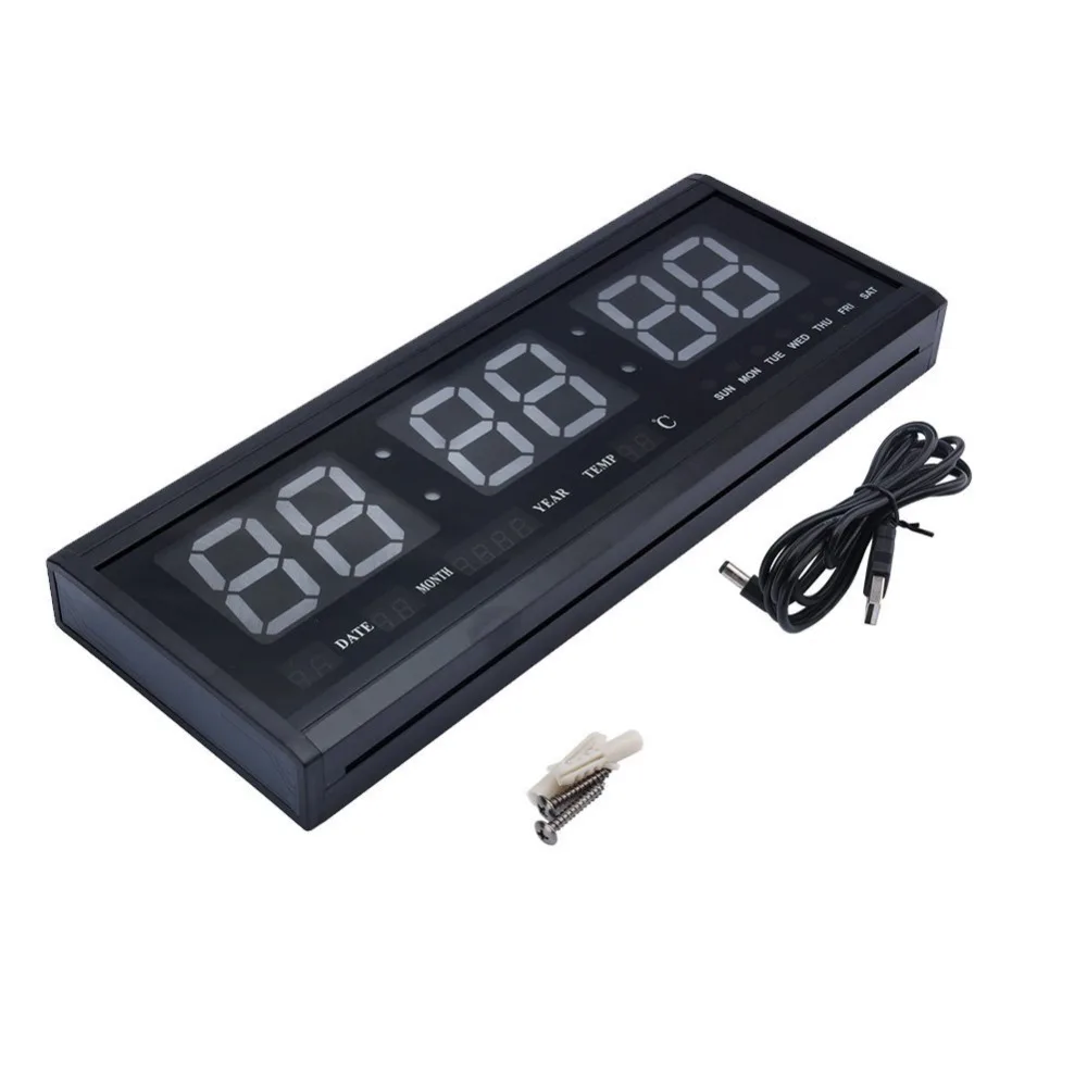 LED Wall Clock Digital Calendar Watch with Temperature Week and Date Battery Back up Big Numbers for Living Room Office | Дом и сад