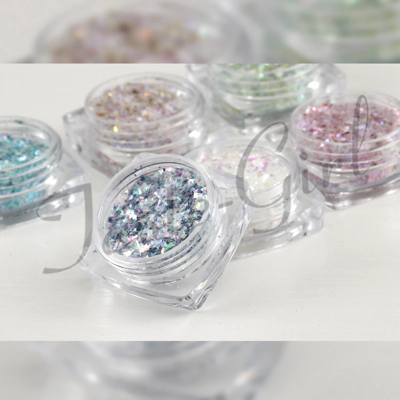 6 кастрюль лазерный разноцветные переливающиеся туфли блестки блеск для ногтей