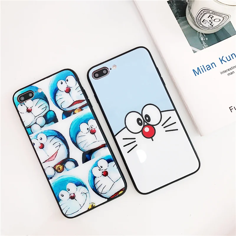 Чехол из закаленного стекла для iPhone 6/7/8 Plus jingle cat чехол телефона X/XR/Xs Max Doraemon