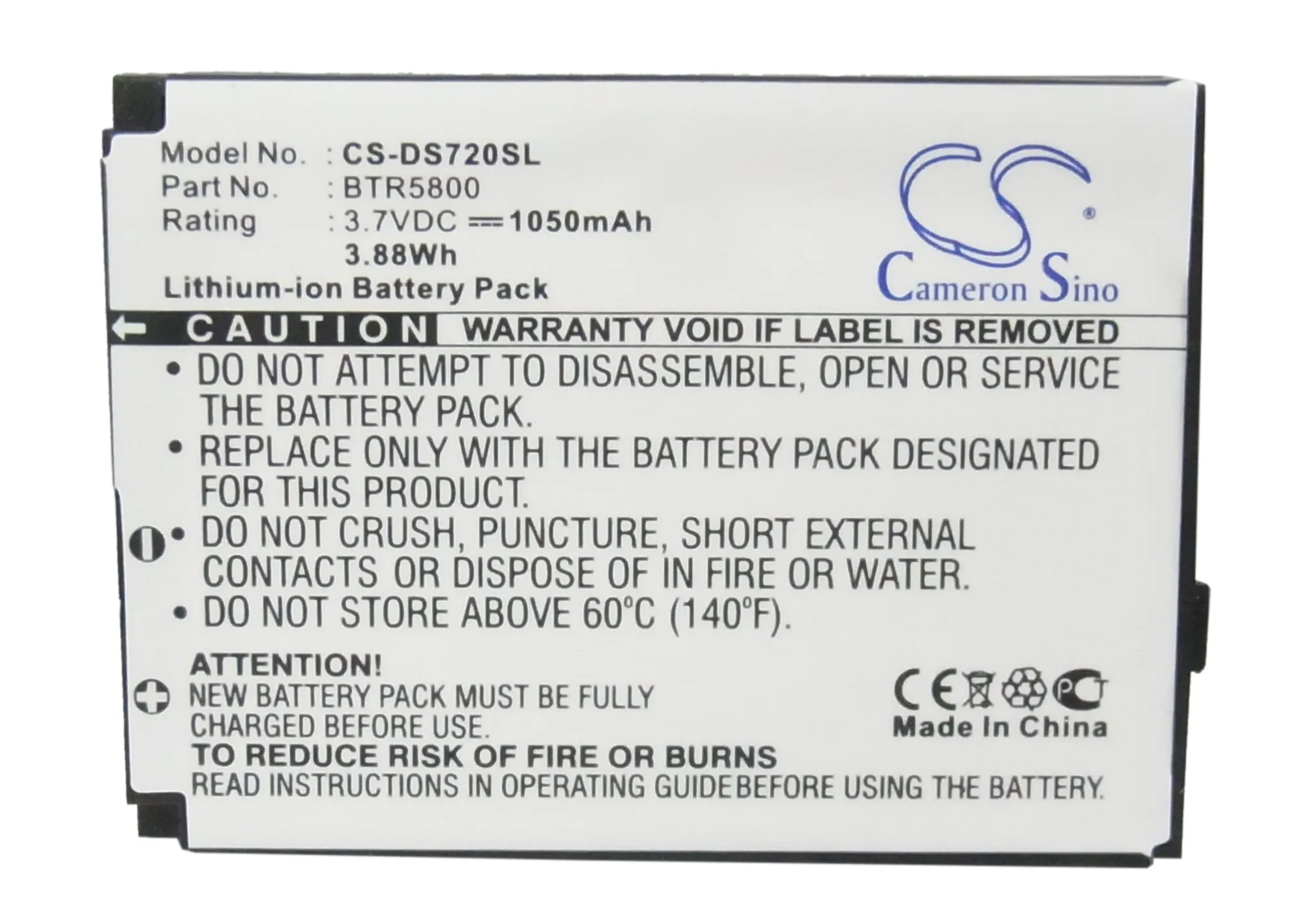 Аккумулятор Cameron Sino 1050mAh BTR5800 для HTC 5800 Libra 100 S720 UTStarcom SMT5800 Verizon XV5800|Аккумуляторы
