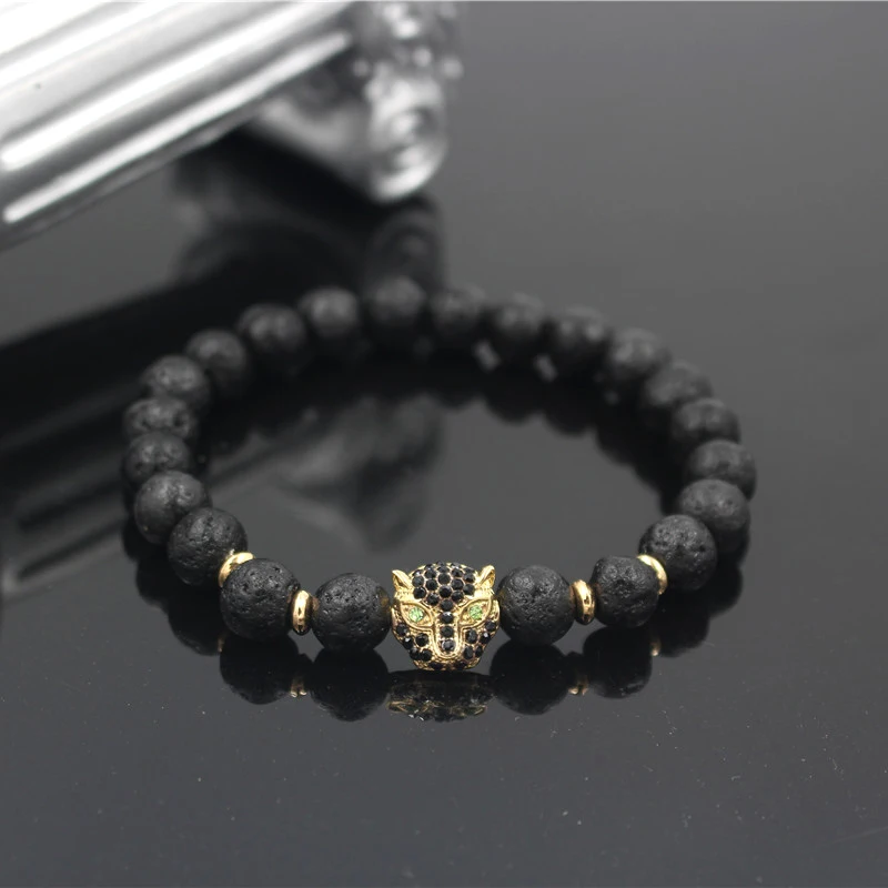 Женский винтажный браслет в виде головы леопарда с микро инкрустацией|bracelet
