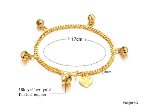 

New Yellow Gold Filled Bell Womens Chain Anklet Small Size 17cm