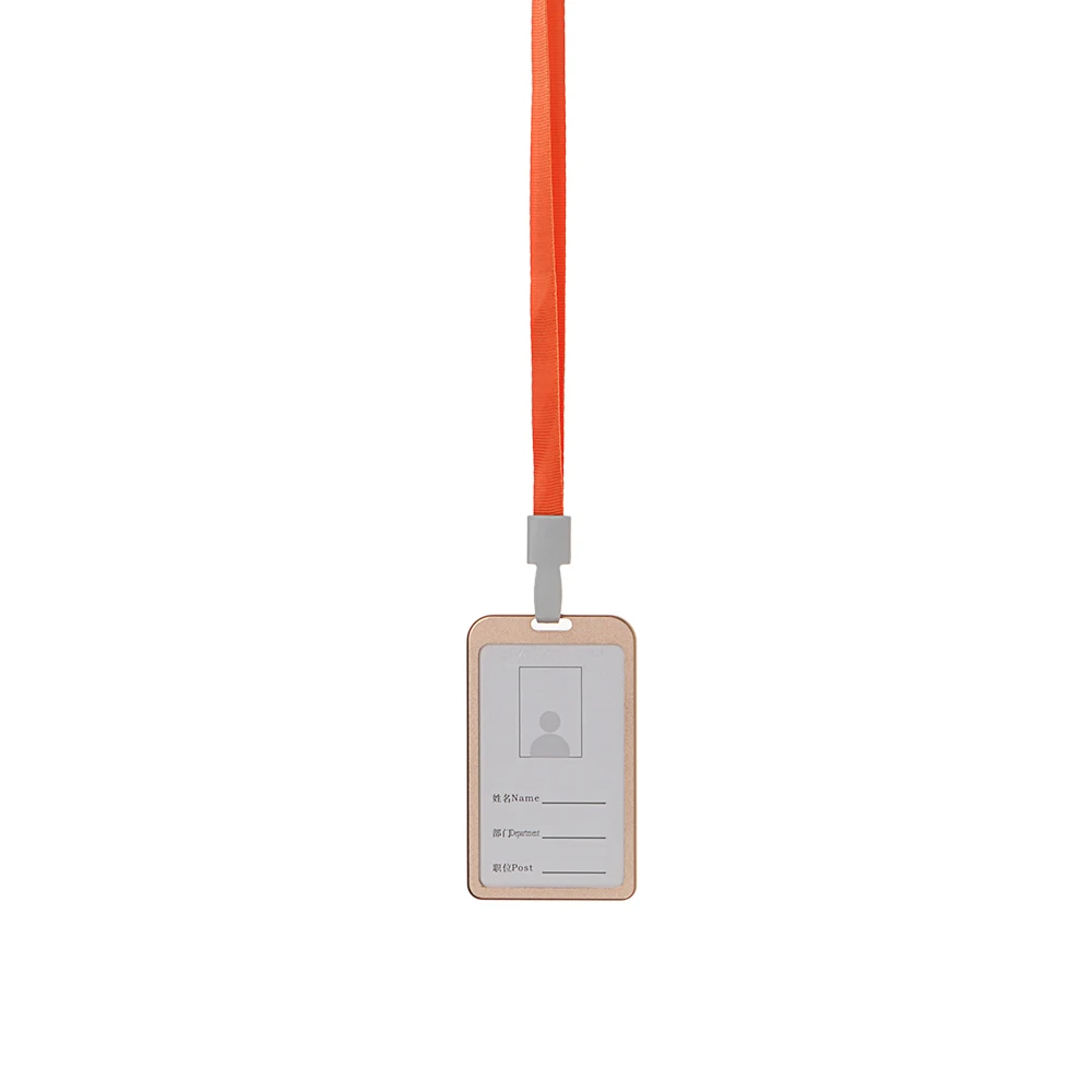 gold orange 1 PC Aluminum Alloy Business Work Card ID Badge Vertical Metal Card Case Holders with Rope Office School Card Holder - Цвет: gold orange