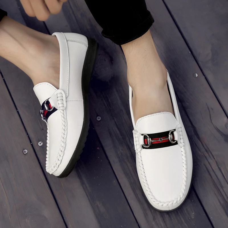 2019 White Boat Shoes For Men Genuine Leather Loafers Fashion Black Men's Casual Slip On Plus Size Zapatos Hombre summer | Обувь