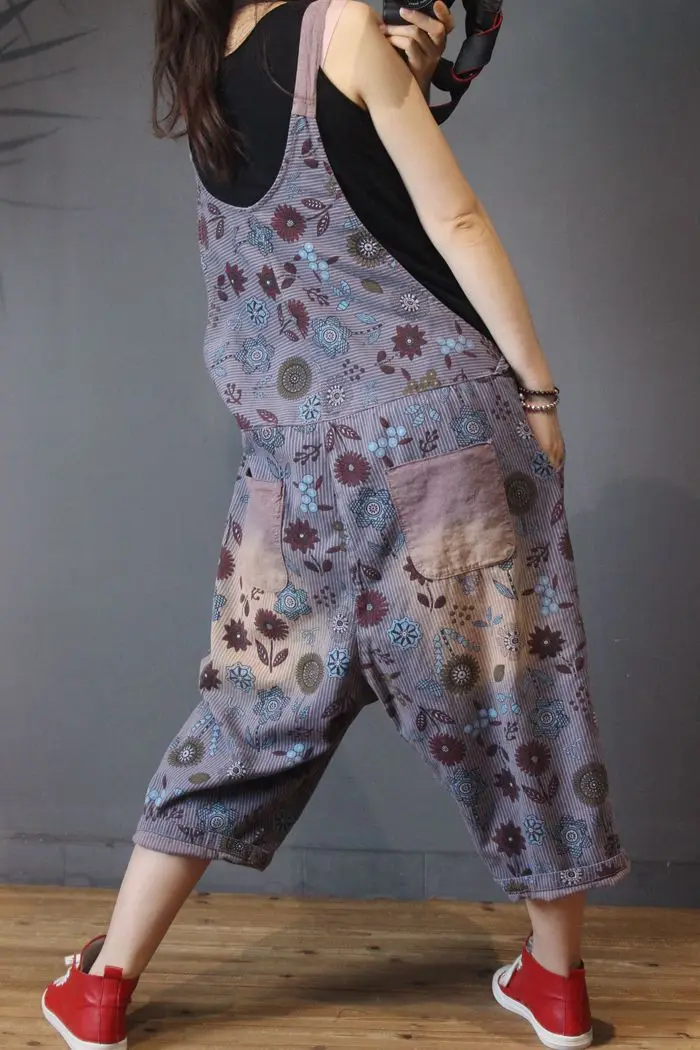 2019 летние женские Комбинезоны свободные винтажные цветочный принт деним Женские