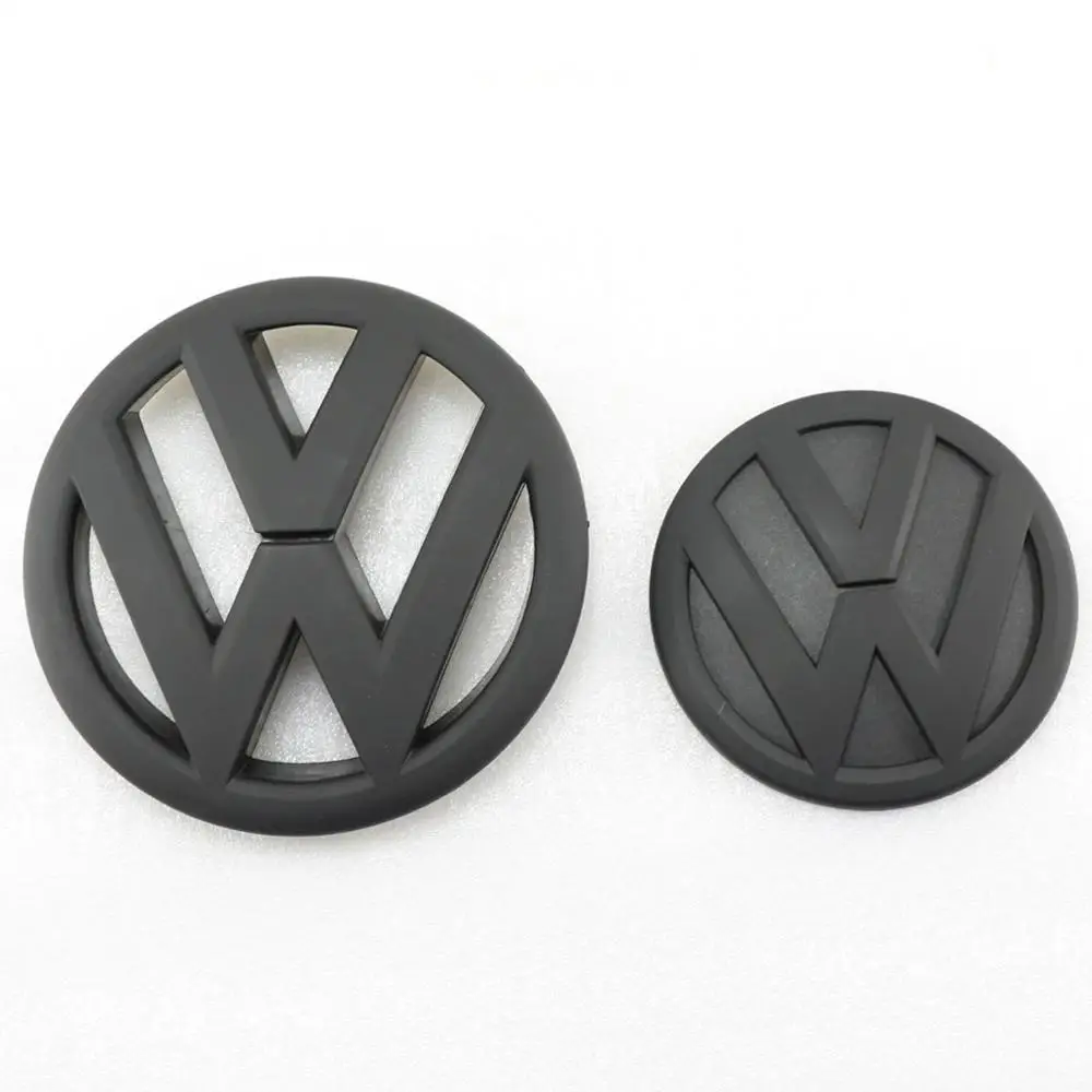 

145mm Matt Black Front Grill Car Logo + 110mm Rear Trunk Lid Badge Replacement Emblem for VW Volkswagen Tiguan 2009-2014