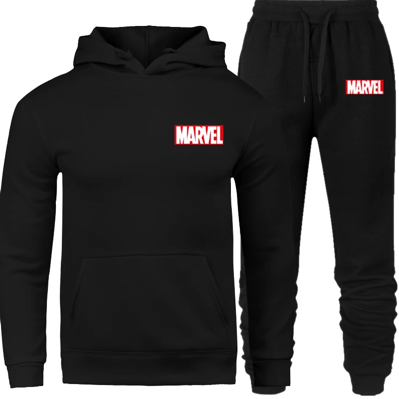 Мужской спортивный костюм, зимняя флисовая куртка с капюшоном и принтом Marvel+ штаны, толстовка, мужской комплект из 2 предметов, толстовки, спортивный костюм, пальто - Цвет: SET01-MWX