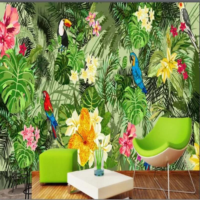 Wellyu заказной большой ручной росписью попугай тропический дождь лес завод