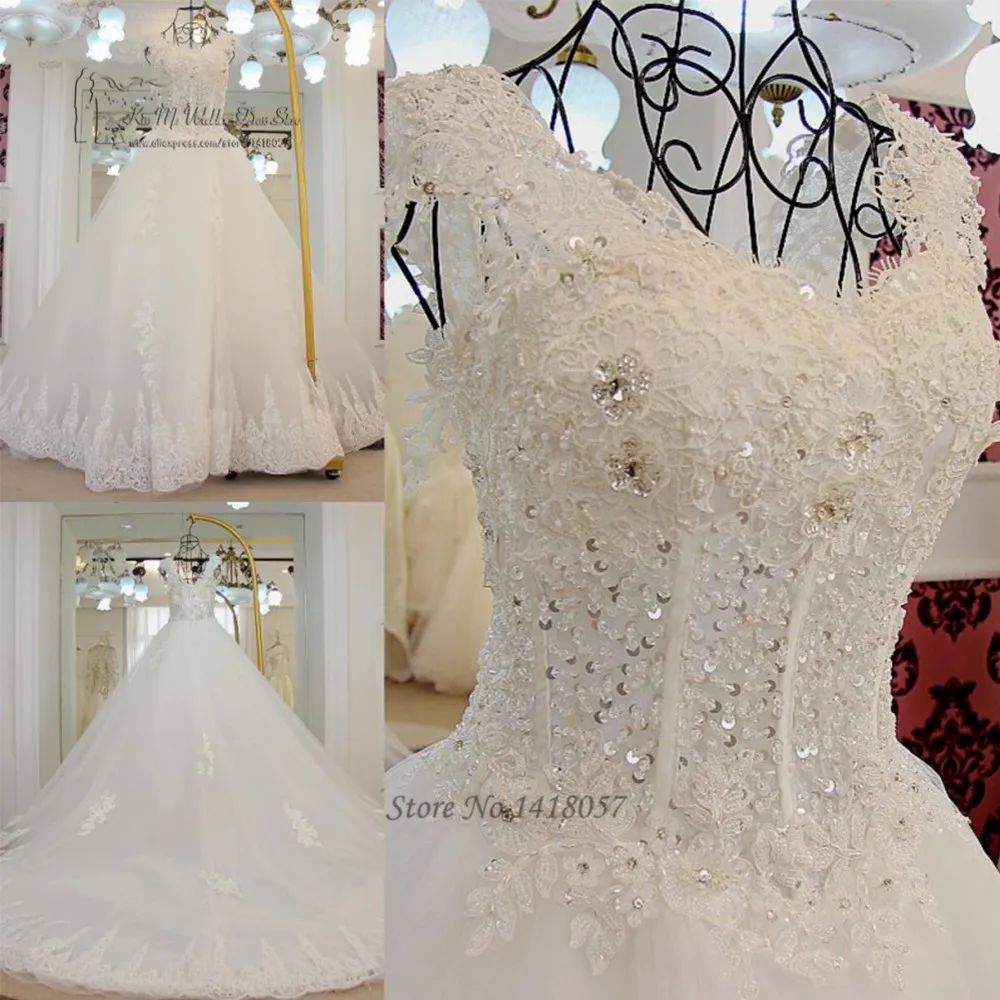 Vestidos de Noiva Com Настоящее фото роскошные свадебные платья кружевное бальное платье невесты Плюс Размер Свадебные платья корт бусины-паровозики
