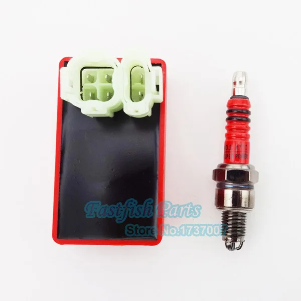 Красный 6 Pin AC CDI + A7TC Свеча зажигания 3 электрода для GY6 50cc 125cc 150cc мопед скутер