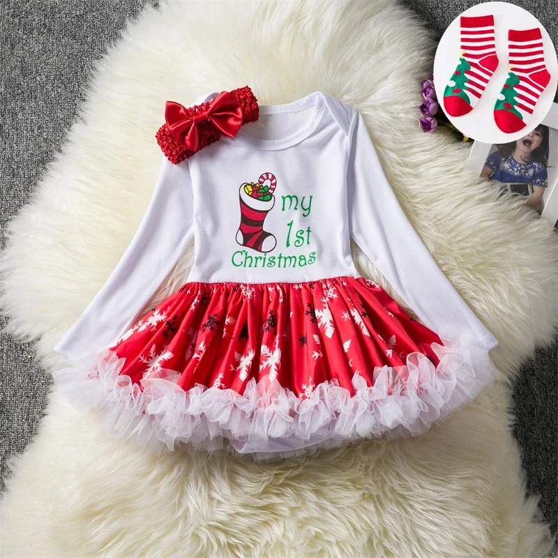 Для маленьких девочек My 1st рождественские платья для Happy Новый год красное платье
