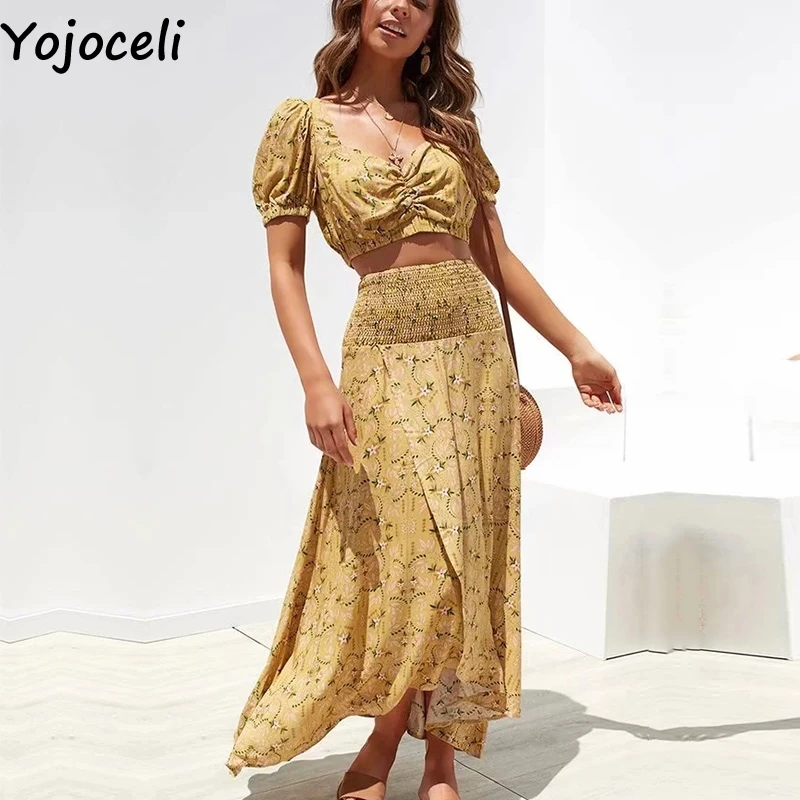 Yojoceli сексуальное длинное платье с принтом женский костюм из двух предметов