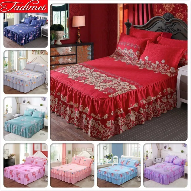 Красные Свадебные Постельные юбки с цветами для пар 150x200 180x200 180x220 200x230 постельное