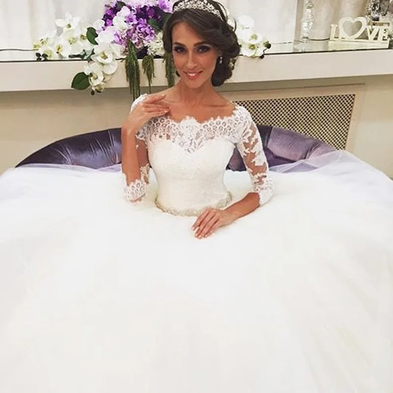 Белое Кружевное бальное платье с аппликацией свадебные платья кристаллами и