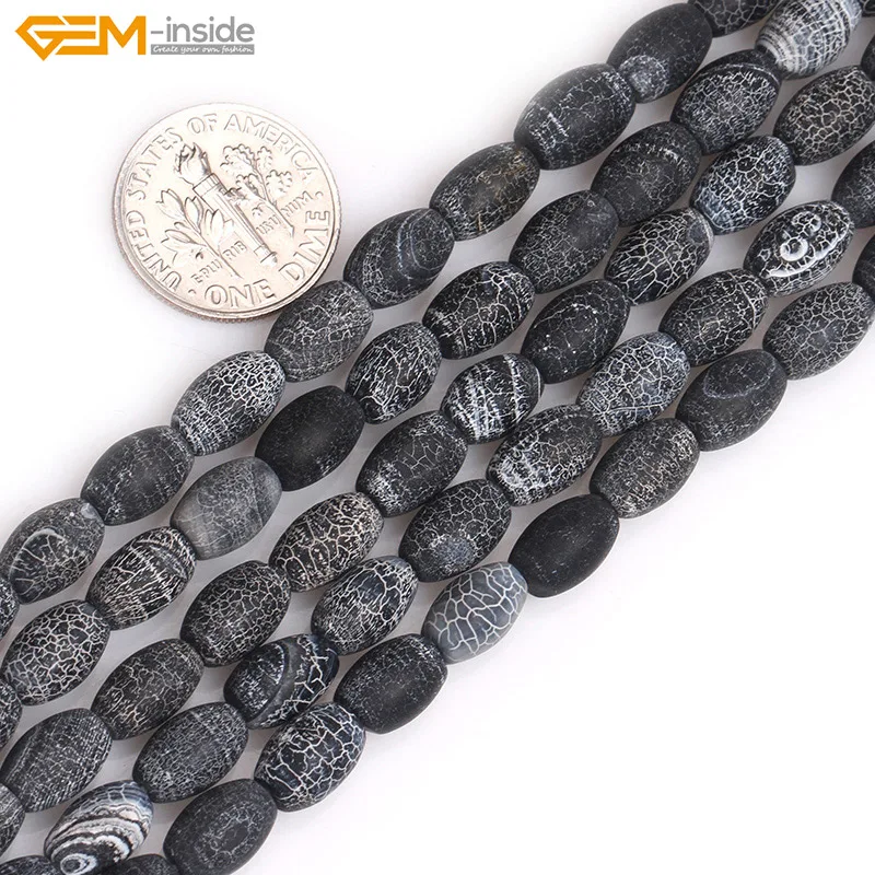 Gem-inside Natural Stone Beads Matte Frosted Olive Rice Black Agates For Jewelry Making 15inch DIY | Украшения и аксессуары