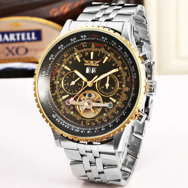 

JARAGAR Tourbillon Big Dial Automatico Mechanical Watches Men Full Stainless Steel Winner Gold Self-wind Watch Flywheel Gift Box