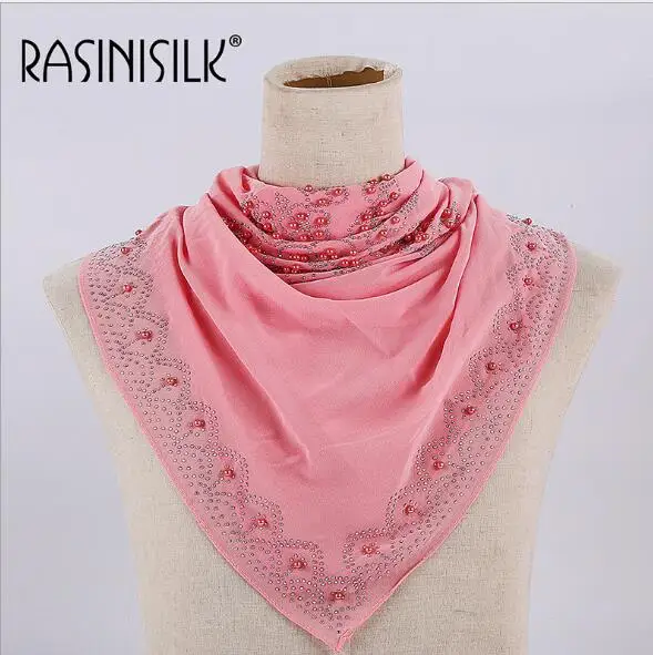 C9 pink 90*90 см простые квадратные Пузырьковые шифоновые мусульманский женский хиджаб шарфы с роскошными стразами жемчужный Декор тюрбанты ислам шаль на голову - Цвет: C9 pink