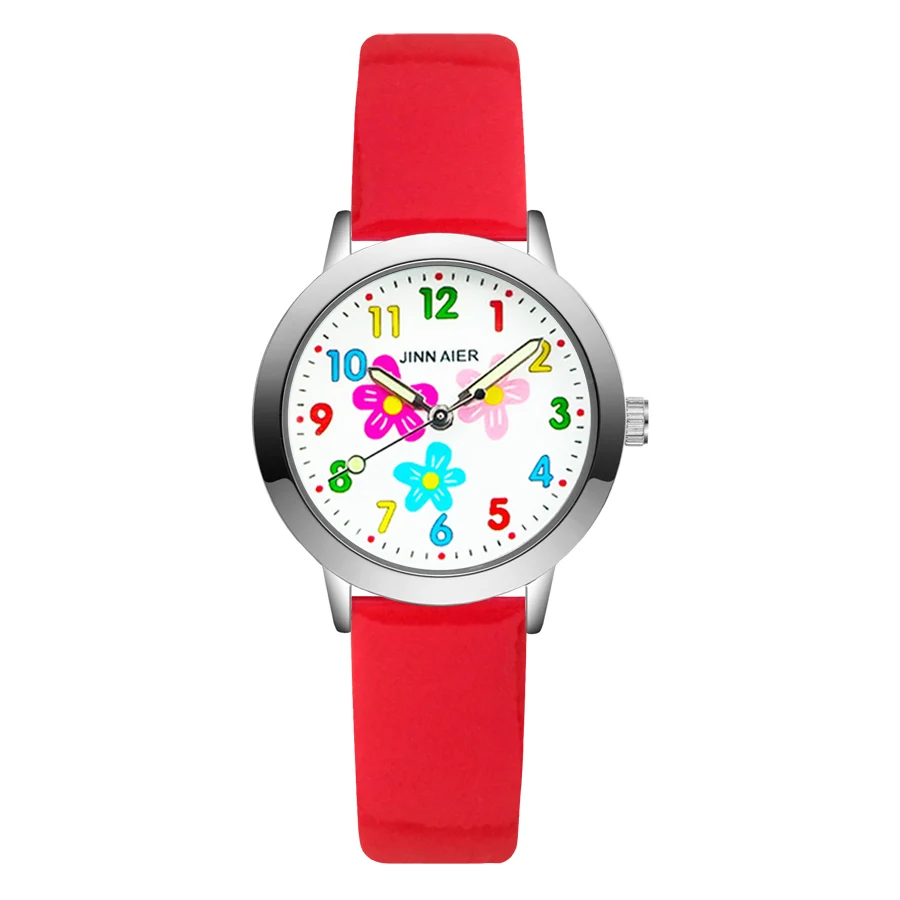 Модные милые детские часы с мультипликационным рисунком и цветами кварцевые