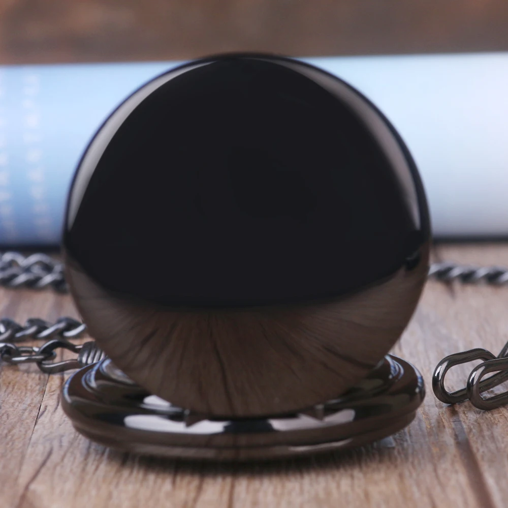 Black Men Women Pocket Watch Hunter Single Open Mechanical Pocket Watches Engraved Roman Numerals Hand Wind Pocketwatch