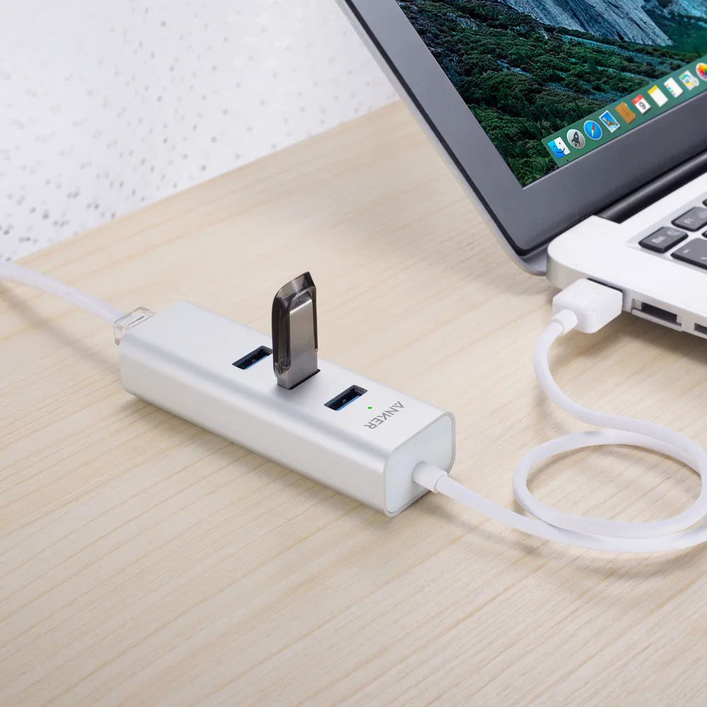 Anker Unibody 3 порта USB 0 и гигабитный Ethernet концентратор 1 фута кабель [Ethernet порт RTL8153