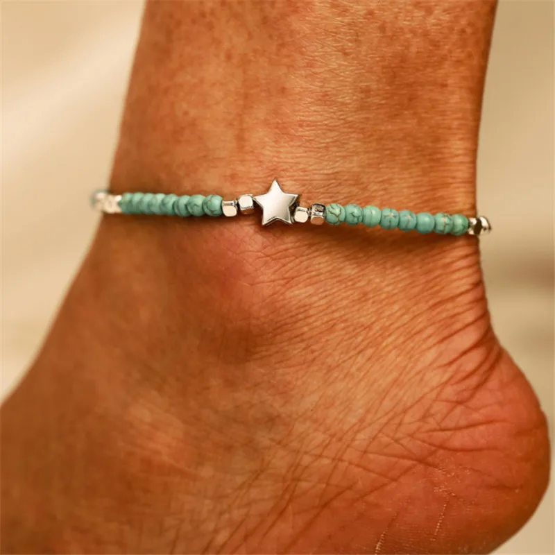 Браслеты на ногу женские с пентаграммой анклеты из натурального камня со