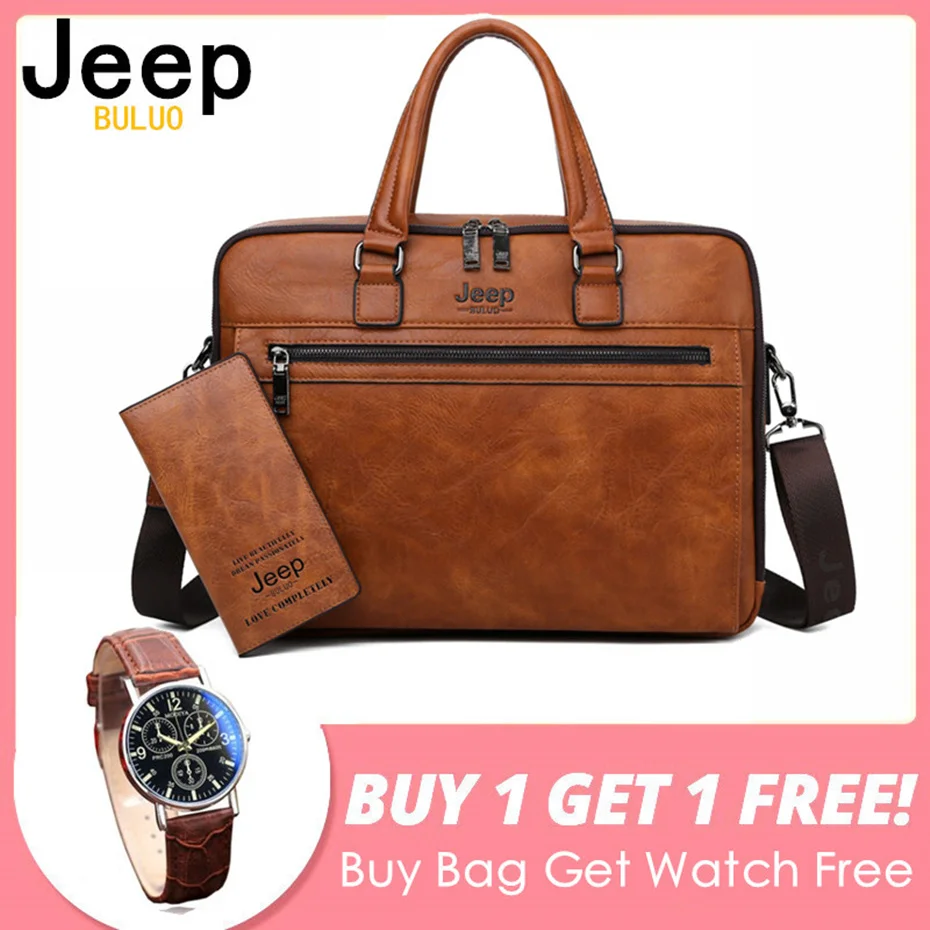 Мужской деловой брендовый портфель jeep buluo, оранжевый портфель для ноутбука 14", сумка для путешествий, брендовая сумка с ремнем через плечо, все сезоны