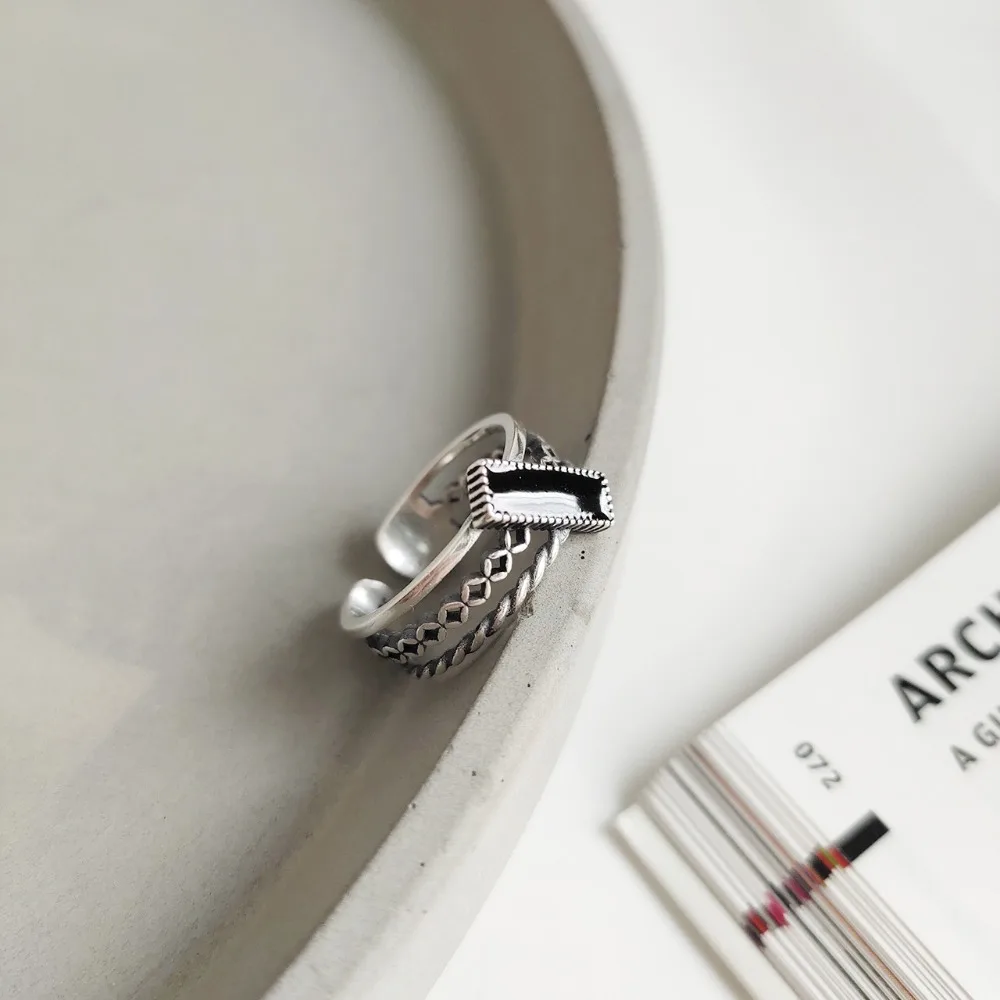 Amaiyllis 925 Sterling Silver Vintage black Silicone Open Rings For Women Thread Ring Weddings Party Jewelry us298 | Украшения и