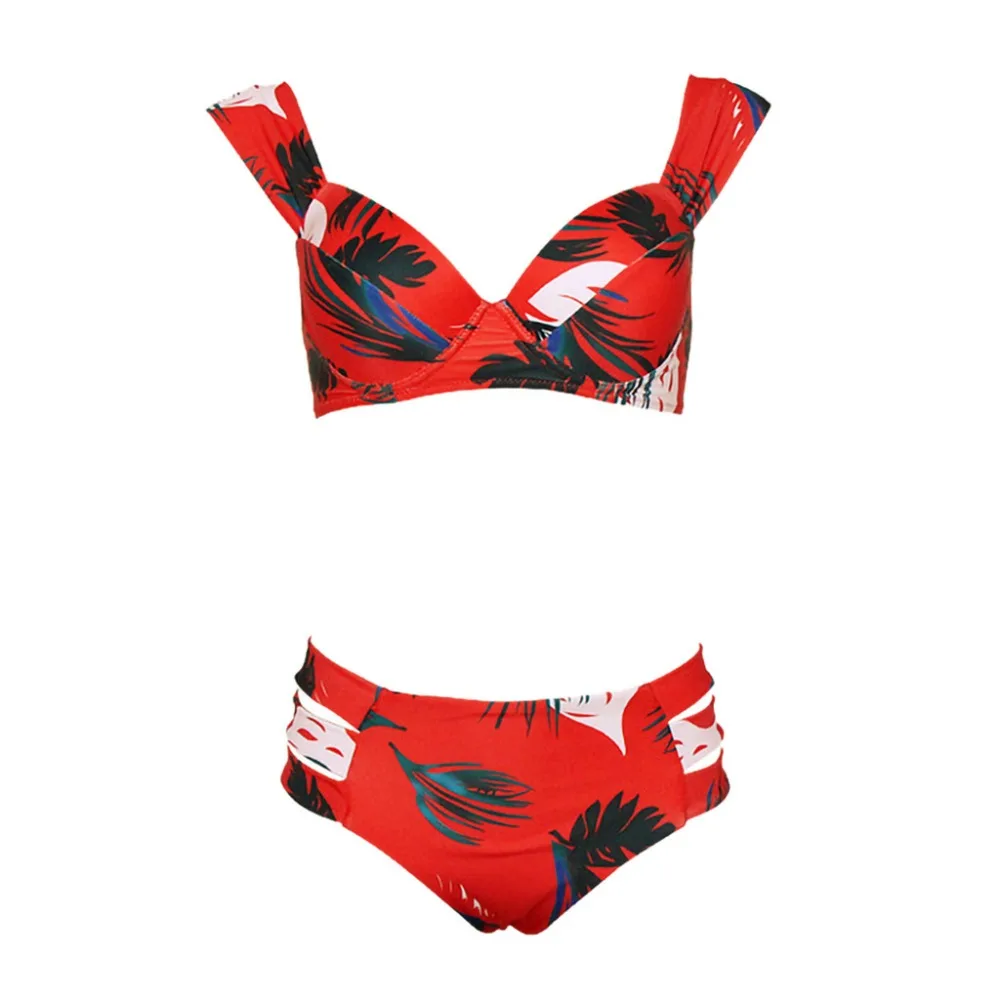 Женский комплект бикини пуш ап с принтом листьев высокая талия купальник пляжные