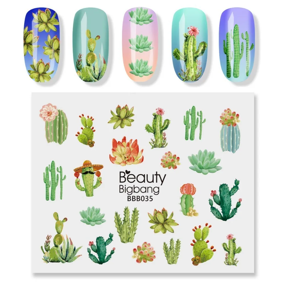 BEAUTYBIGBANG 2 листа DIY Переводные водяные татуировки наклейки для ногтей фрукты лист цветок Русалка кактус шаблон корабль из Китая